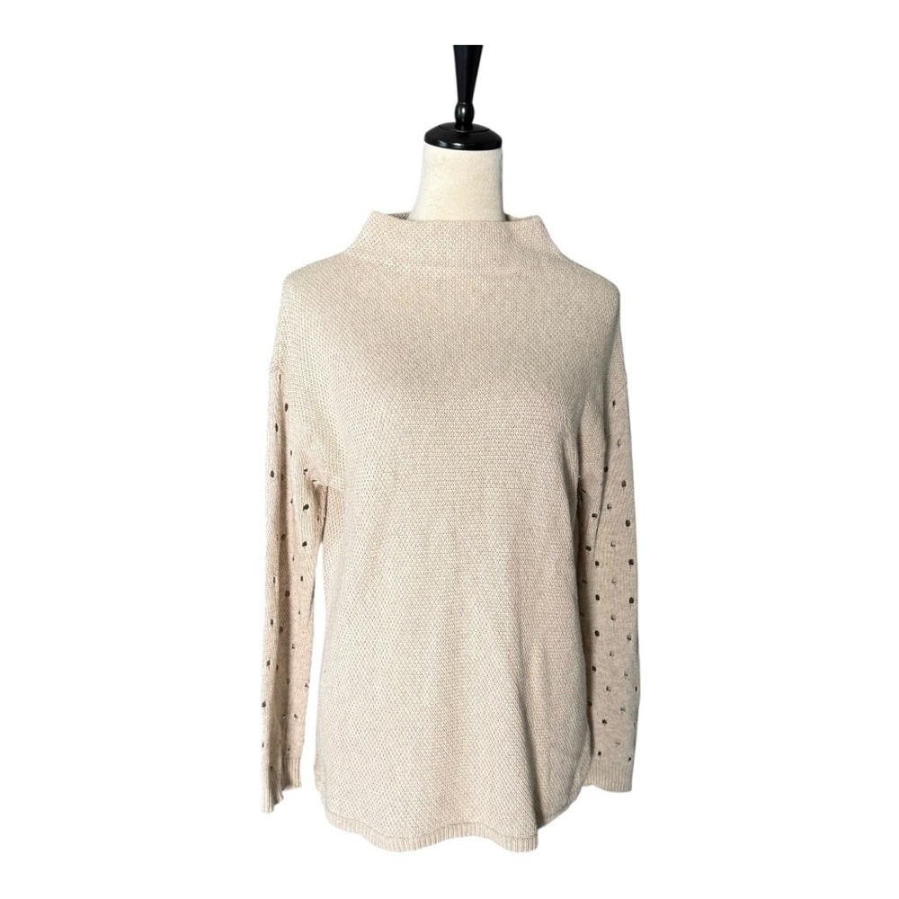 Anthropologie‎ Moth Oatmeal Cashmere Blend Long Sleeve Mock Turtleneck Sweater